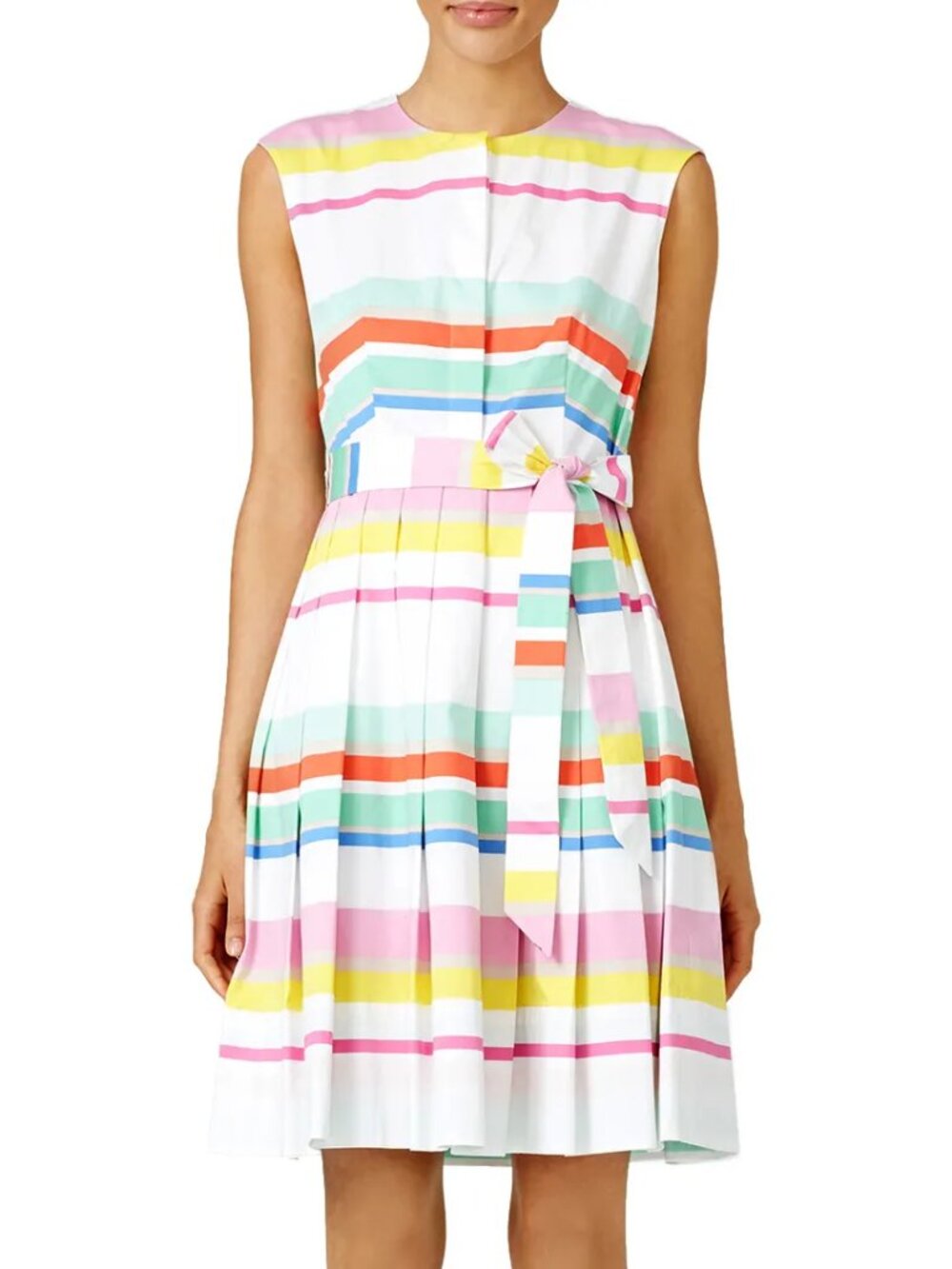 Kate Spade white multi stripe Cape sleeveless pleated shirtdress